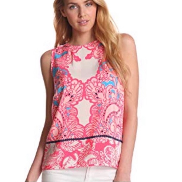 Lilly Pulitzer Iona Shell Engineered Safari silk pink white blue back buttons - Picture 13 of 13